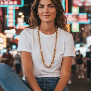 Chunky Graduated Gold Tone Rope Chain Necklace